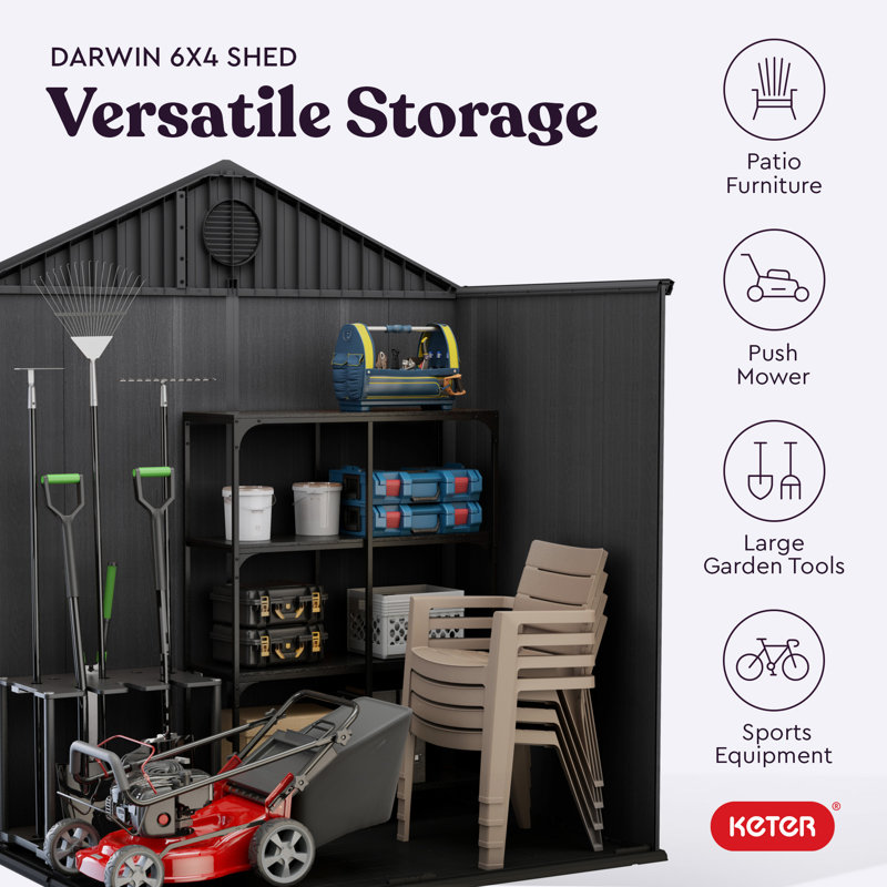 【断捨離】スペースブラック　Sサイズ Keter Darwin 6x4 ft. Durable Resin Outdoor Storage Shed With Floor